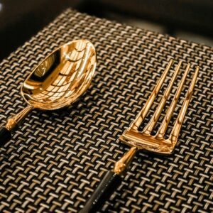 Gold spoon and fork